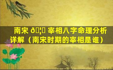 南宋 🦅 宰相八字命理分析详解（南宋时期的宰相是谁）